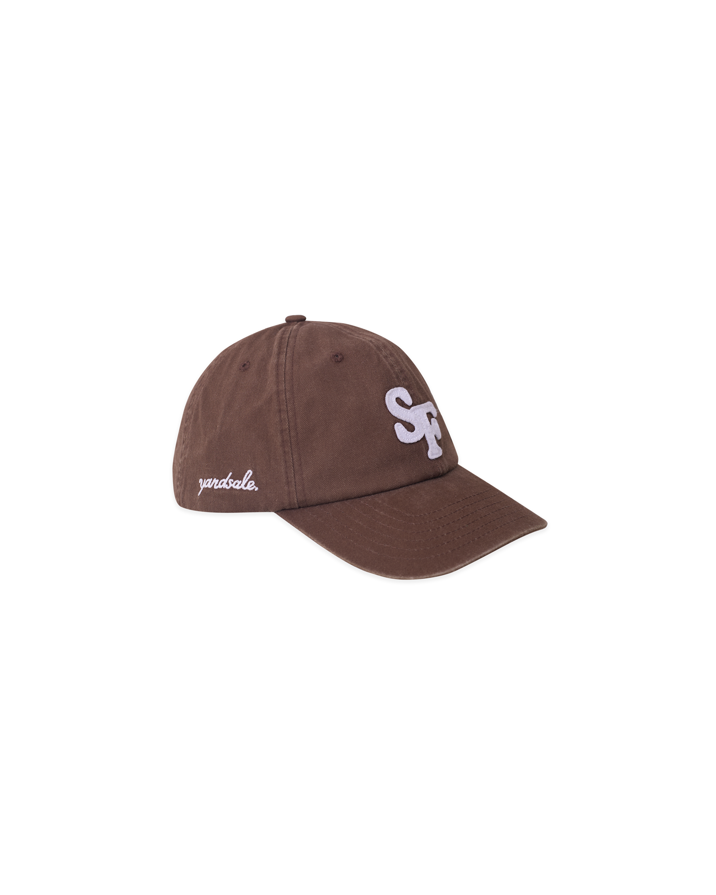 A photo of a brown SF baseball hat