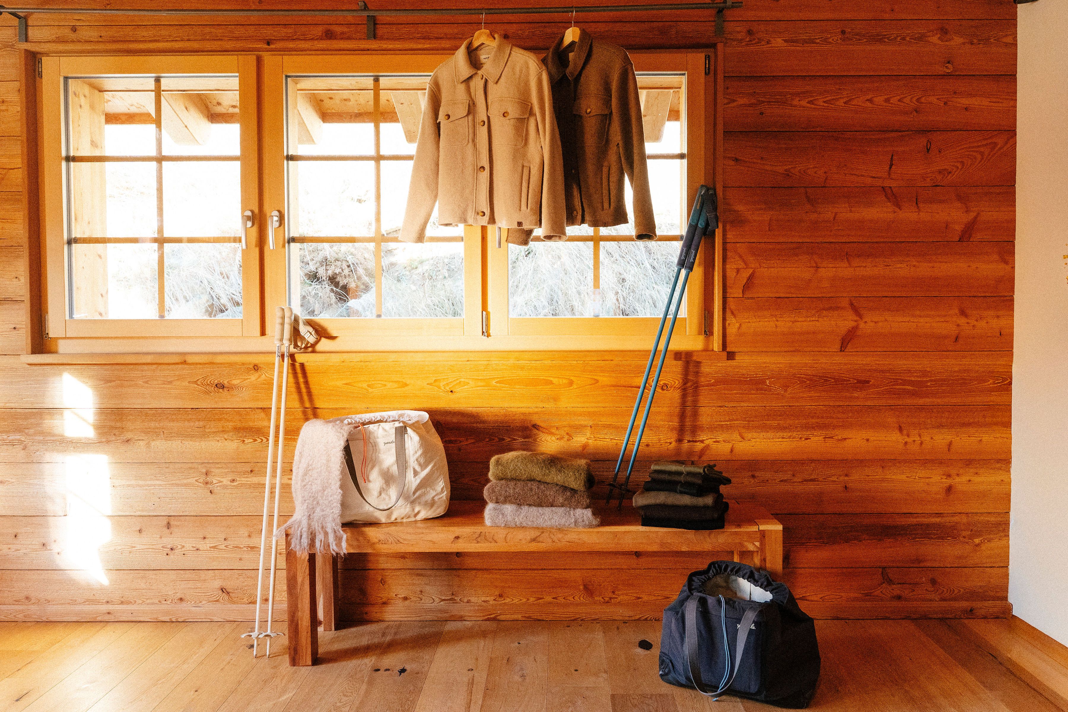 An image of clothing in a cabin
