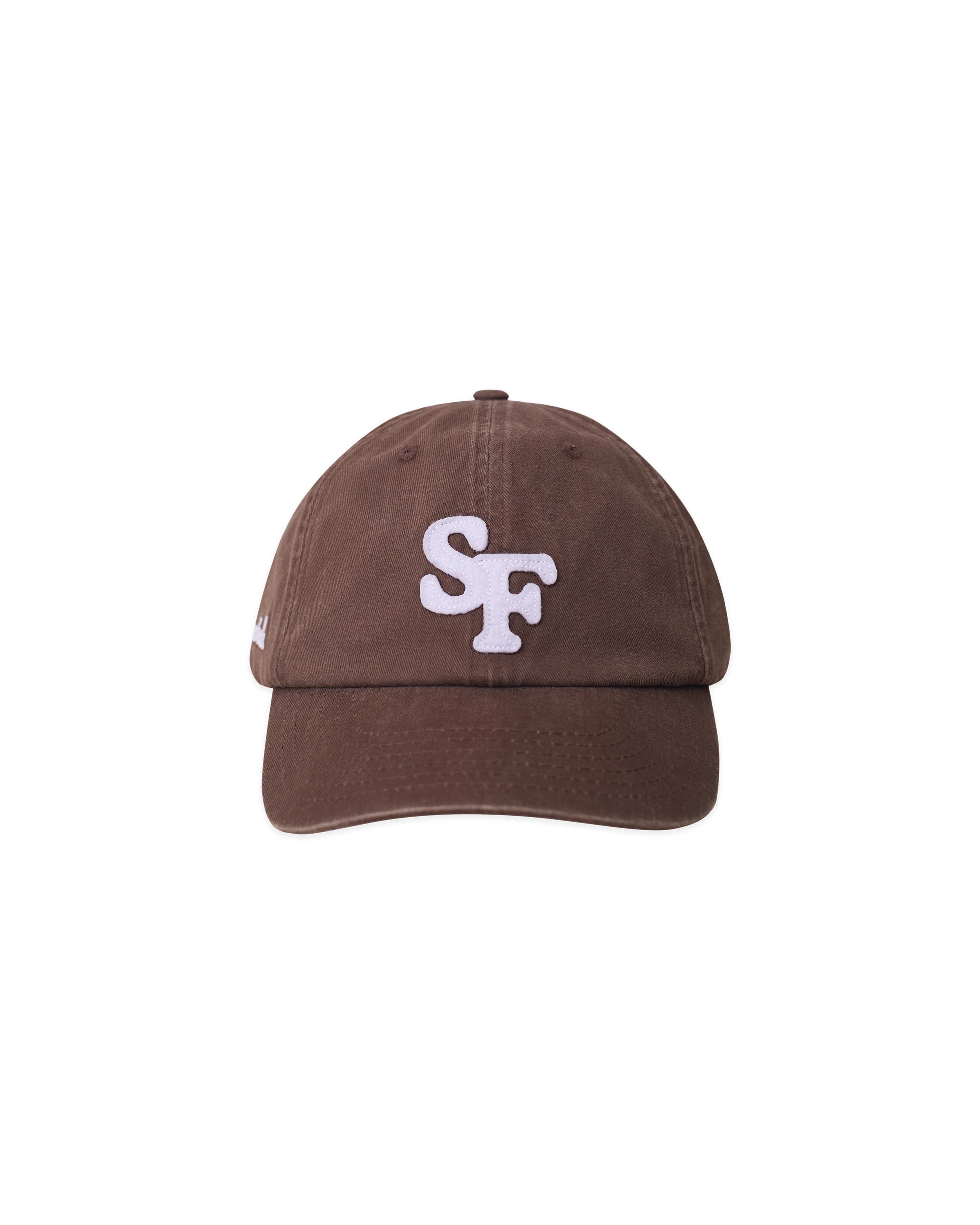 A photo of a brown SF baseball hat