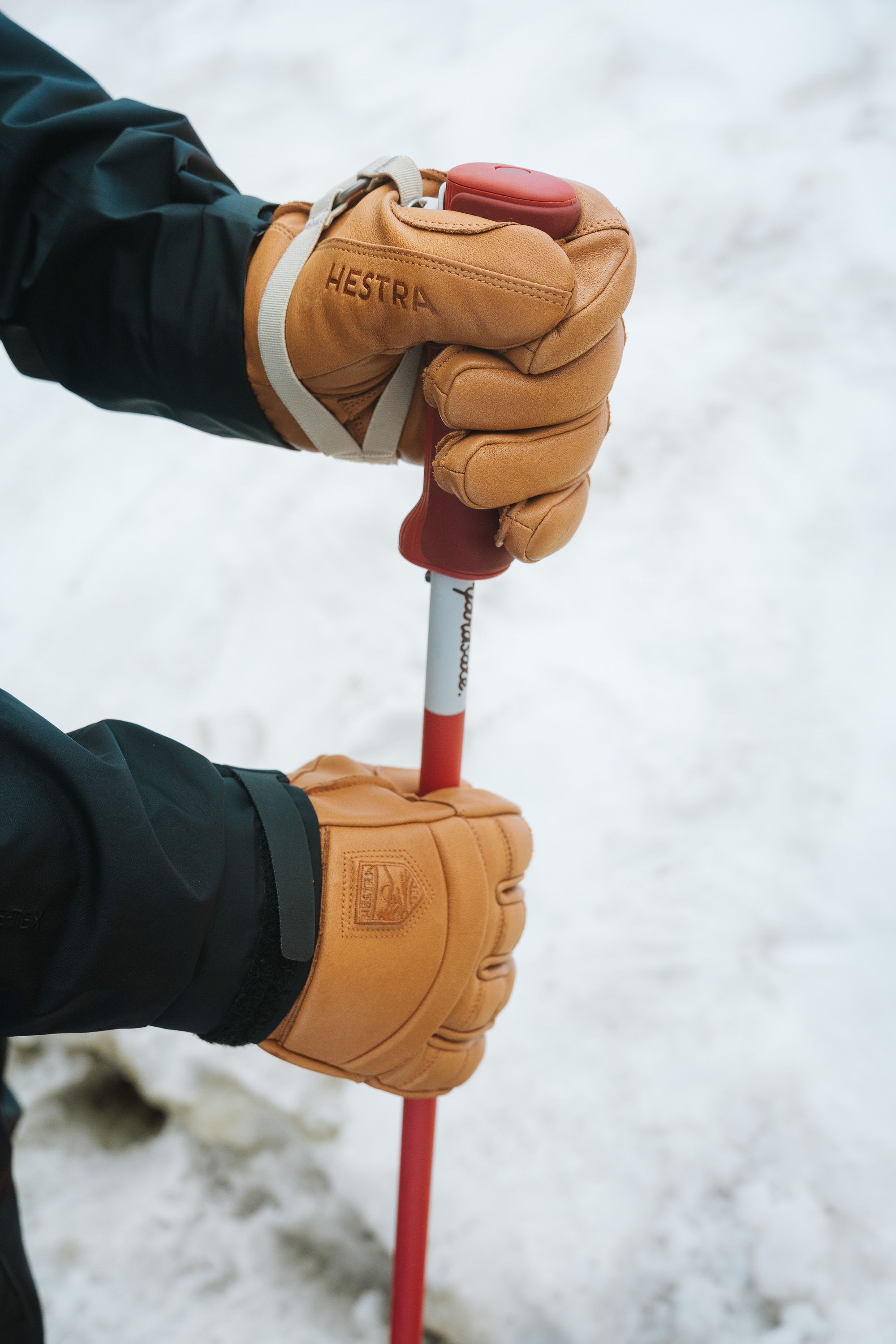 An image of a ski pole with magnetic straps