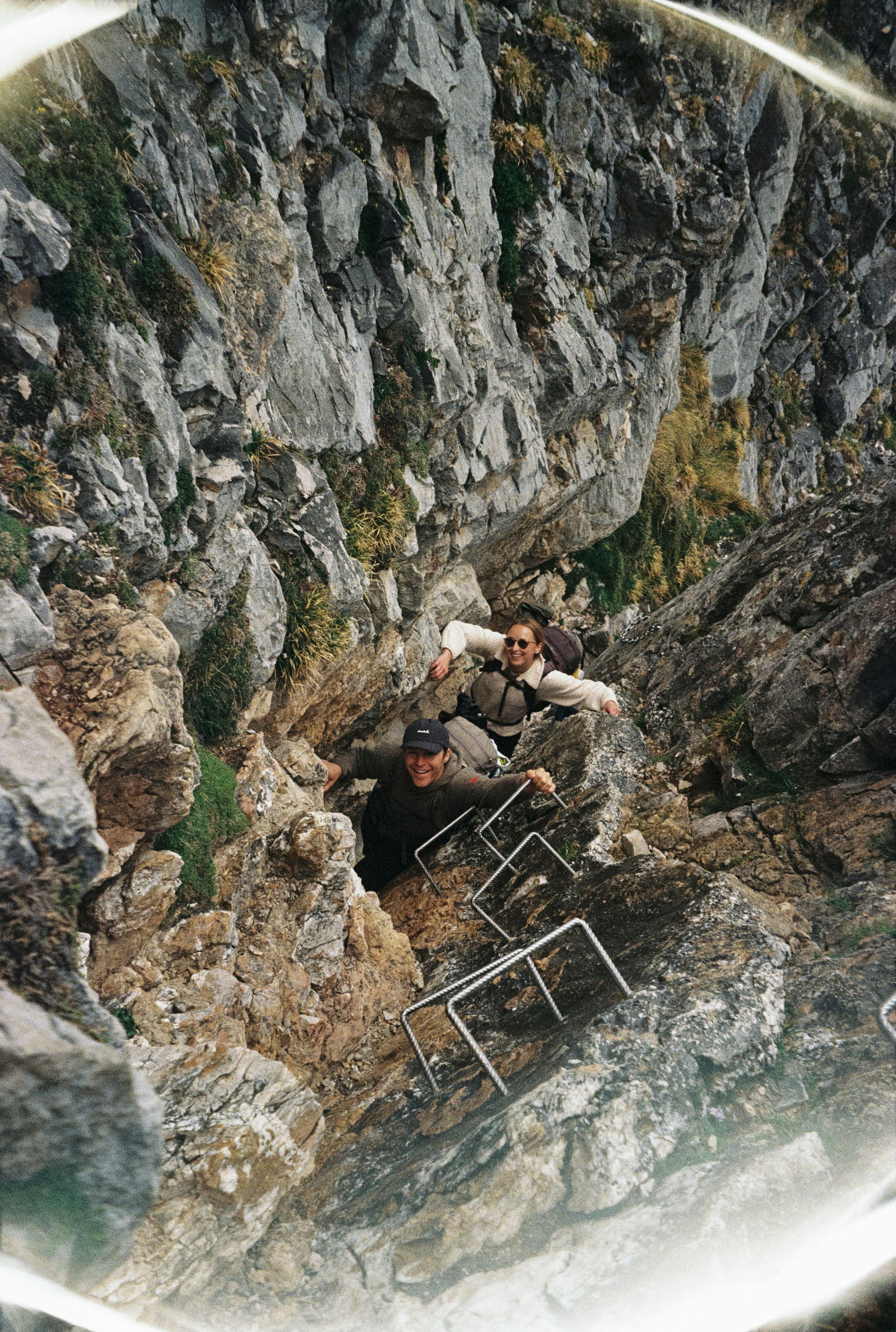 An image a of two people hiking