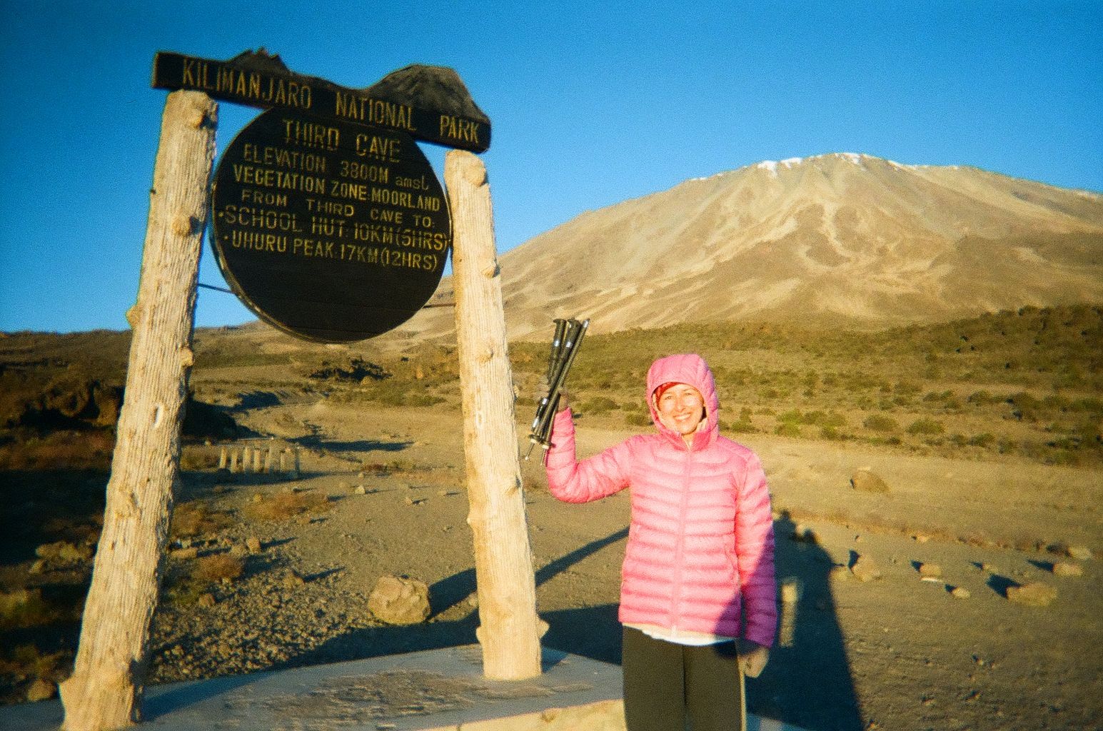 An image a of a person hiking up Kilimanjaro